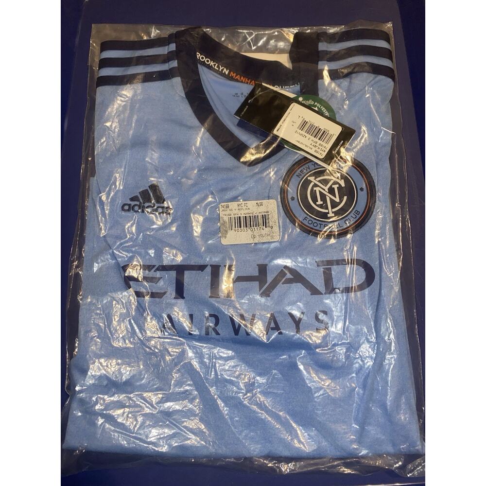 NWT Adidas New York City FC Sky Blue Soccer Jersey Youth Large